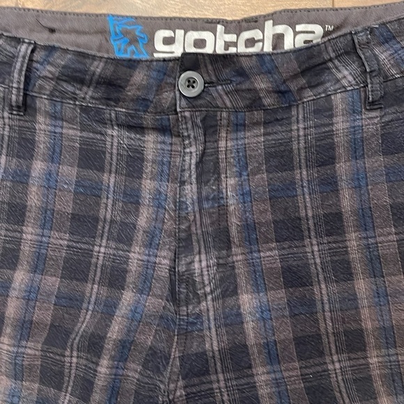 Gotcha size 38 brown/navy patterned 4 pocket zip 100% cotton shorts flat front - Picture 2 of 9